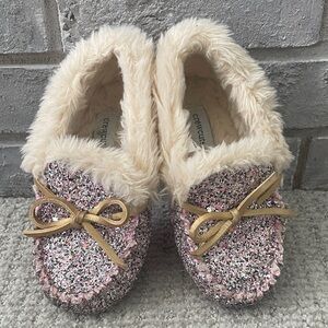 Crewcuts Kids Glitter Moccasins with Gold Bow